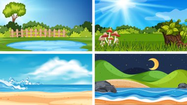 Set of different nature scenes clipart
