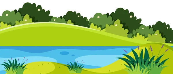 Escena de la naturaleza con estanque — Vector de stock