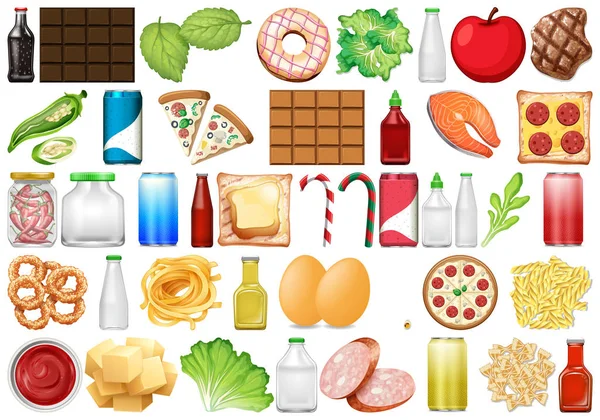 Ensemble de différents aliments — Image vectorielle
