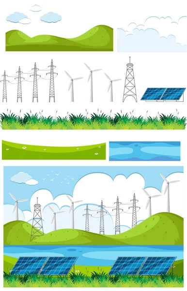 Outdoors electricity set scene — Stock Vector