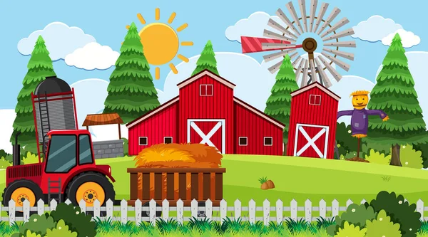 Tracteur sur la scène agricole — Image vectorielle