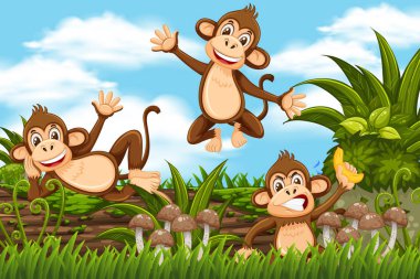 Orman arka planda Monekys