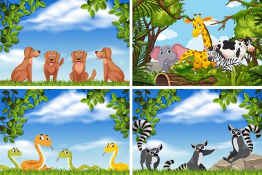 Doğa sahneleri çeşitli hayvanların seti