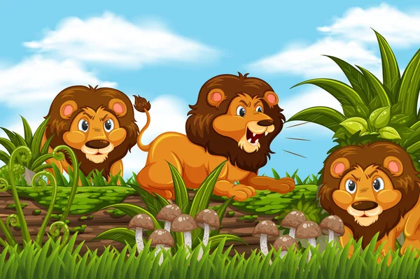 Leões na cena da selva —  Vetores de Stock