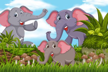 Orman sahnesinde filler