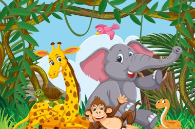 Orman sahnesinde sevimli hayvanlar