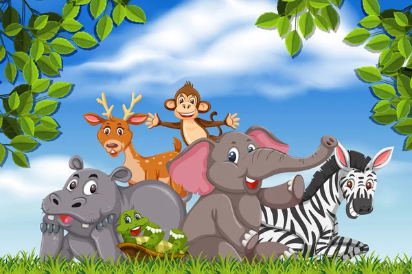 Zvířata v džungli scéně — Stockový vektor