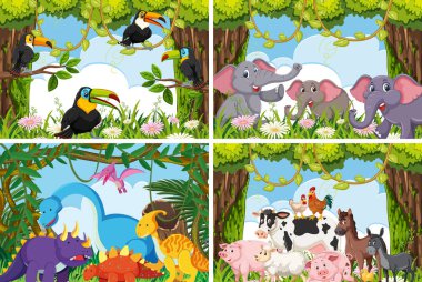 Doğa sahneleri çeşitli hayvanların seti