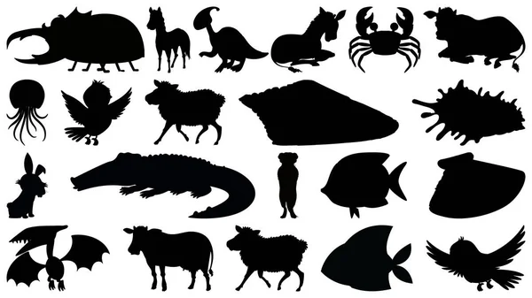 Ensemble de silhouette animaux sauvages — Image vectorielle