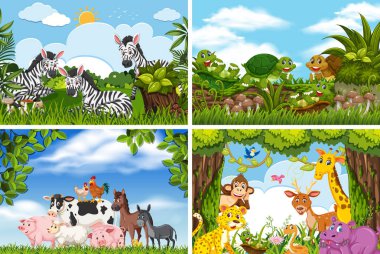Doğa sahneleri çeşitli hayvanların seti