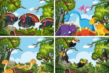 Doğa sahneleri çeşitli hayvanların seti