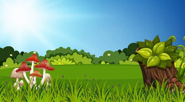 Landschaft Hintergrundgestaltung von grünem Gras und Pilz — Stockvektor