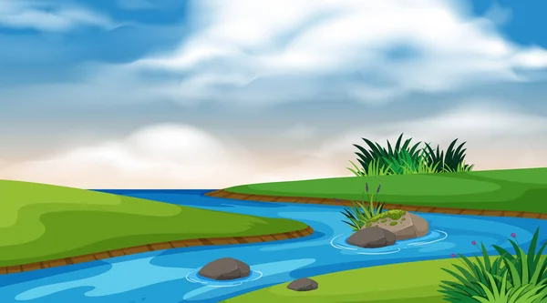Diseño de paisaje de fondo de río y cielo azul — Vector de stock