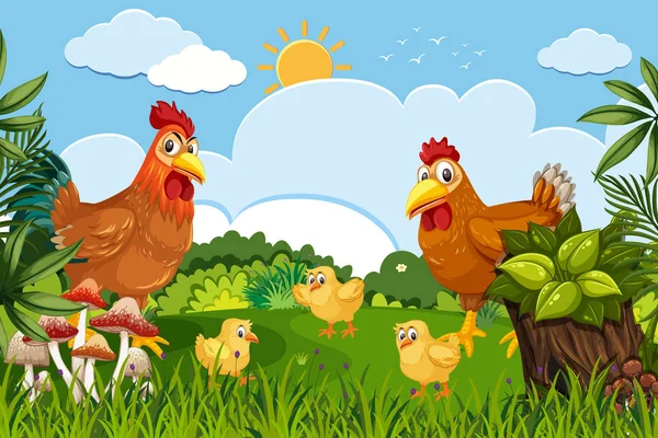 Hühner in der Natur — Stockvektor