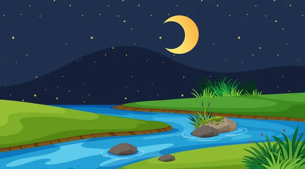 Paisaje de fondo de diseño del río por la noche — Vector de stock