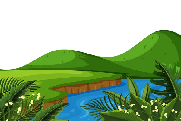 Paisaje de fondo de montaña y río — Vector de stock