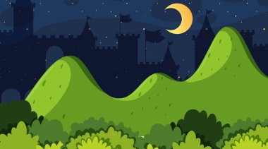 Geceleri dağlarile peyzaj arka plan tasarımı