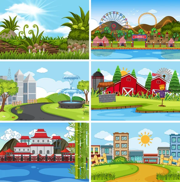 A set of outdoor scene including building — Stock Vector