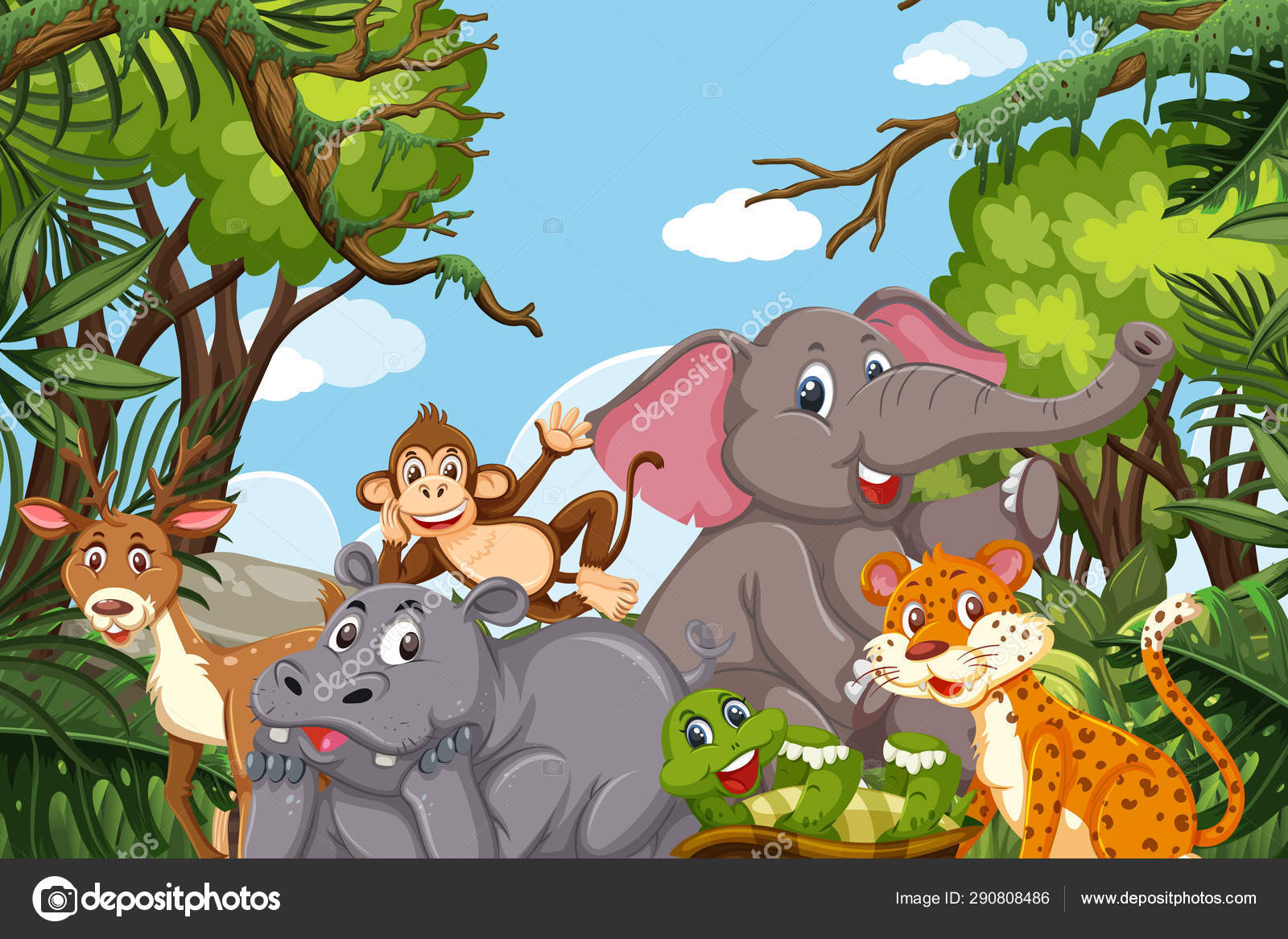 Animals in jungle scene Stock Vector by ©brgfx 290808486