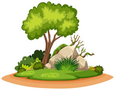 Parkta ağaç ve kaya doğa manzara
