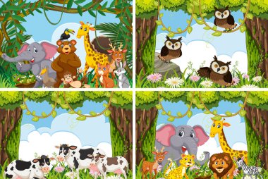 Doğa sahneleri çeşitli hayvanların seti