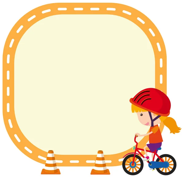 Rahmendesign-Vorlage mit Mädchen Fahrrad fahren — Stockvektor