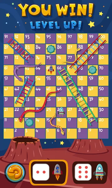 Game of snakes and ladders with space background — Stock Vector