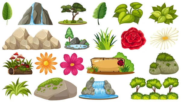 İzole ağaç ve doğa teması seti