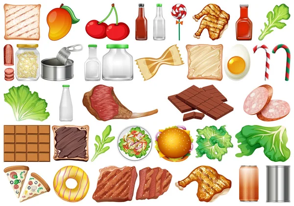 Conjunto de objetos aislados tema - alimentos — Vector de stock