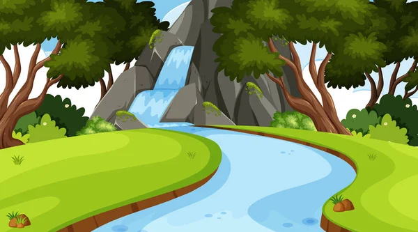 Landscape background design with waterfall in jungle — Stock Vector