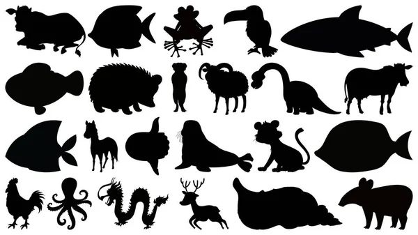 シホエット孤立オブジェクトのテーマのセット - 動物 — ストックベクタ
