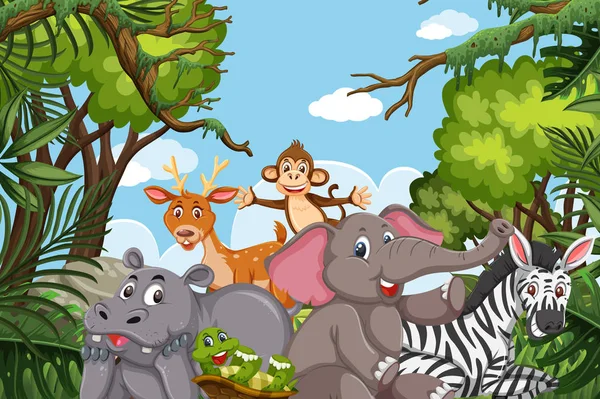 Živočichové z džungle v přírodě — Stockový vektor