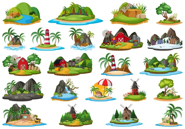 Gran grupo de objetos aislados tema - islas — Archivo Imágenes Vectoriales