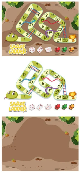 蛇和梯子游戏设置与花园背景 — 图库矢量图片