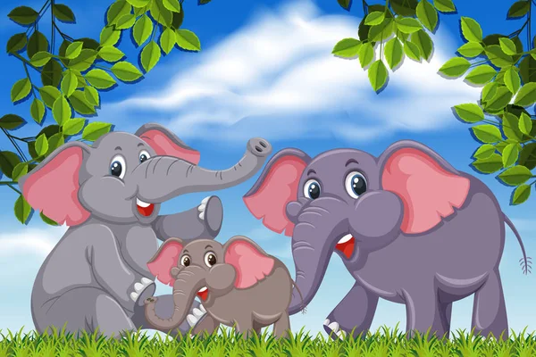 Sloni na scéně džungle — Stockový vektor