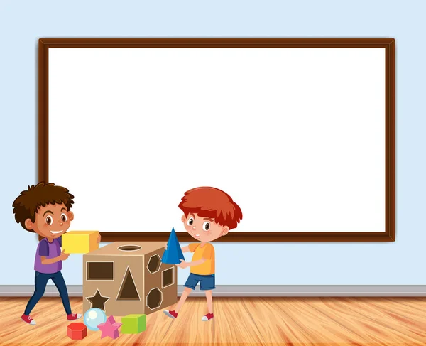 Návrh rámu s hrací desku a dvěma chlapci — Stockový vektor