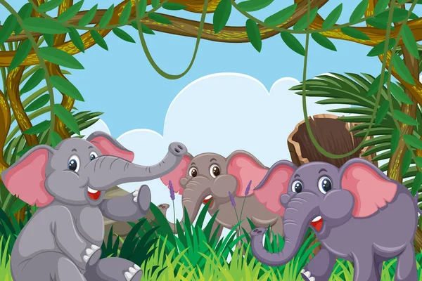 Elefantes en la selva escena — Vector de stock