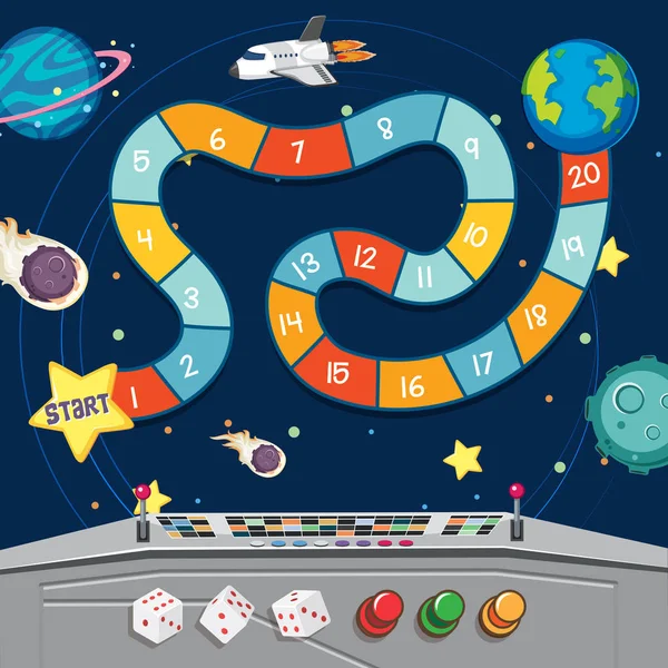 Boardgame with earth and planets in space — Stock Vector