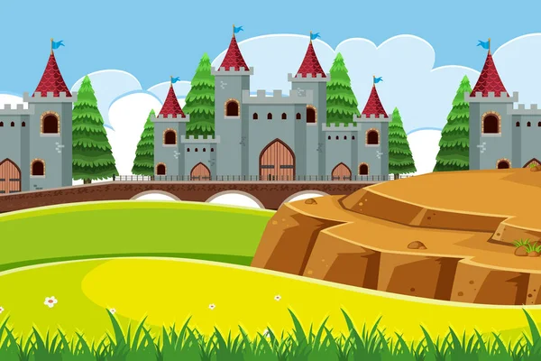 带城堡的户外场景 — 图库矢量图片