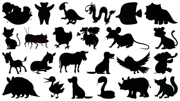 Jeu de thème objets isolés sihouette - animaux sauvages — Image vectorielle