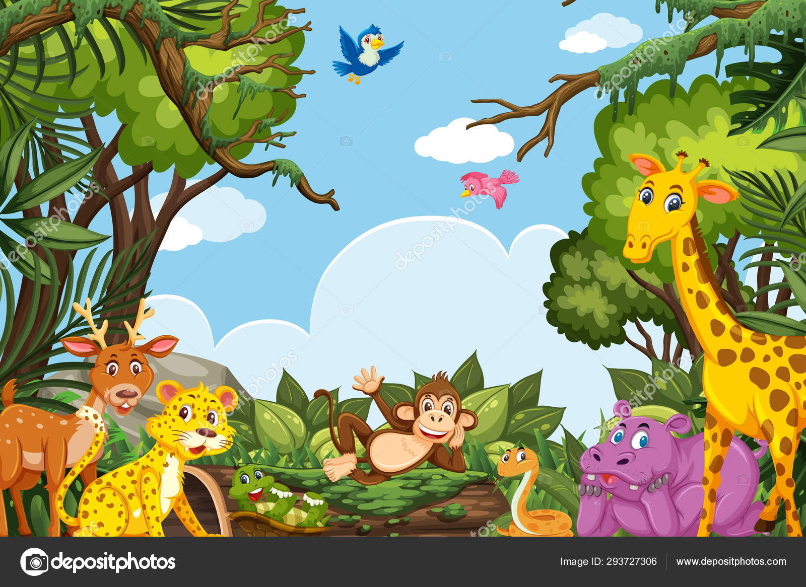 Cute animals in jungle scene Stock Vector Image by ©brgfx #293727306 Cute animals in jungle scene Stock Vector Image by ©brgfx #293727306
