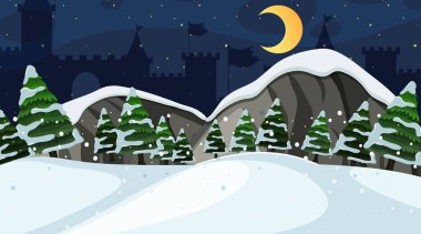 Gece kar alanı ile peyzaj arka plan tasarımı
