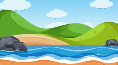 Tepeler ile sahil peyzaj arka plan tasarımı