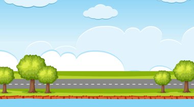 Yol ve nehrin peyzaj arka plan tasarımı