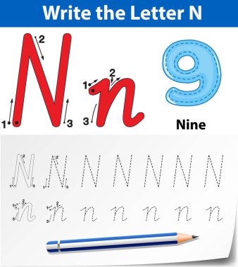 N harfi için alfabe şablonu izleme