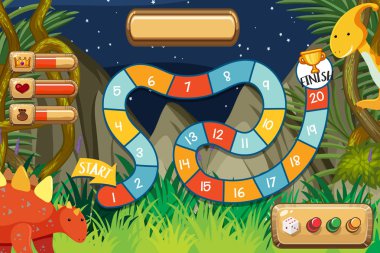 Ormanda dinozorlar ile oyun şablonu