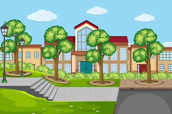 An outdoor scene with school building — Stock Vector