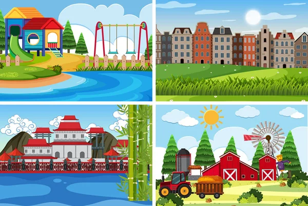 A set of outdoor scene including park — Stock Vector