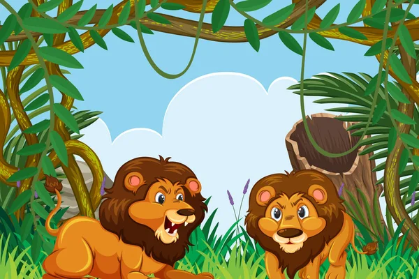 Leões em primeiro plano da selva —  Vetores de Stock
