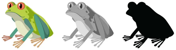 一套彩色和剪影青蛙 — 图库矢量图片